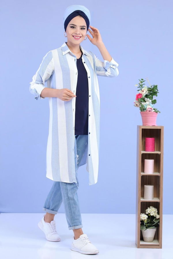 Düz Orta Kadın Mavi Tunik Bebe Mavi - 02 7023 - 7023