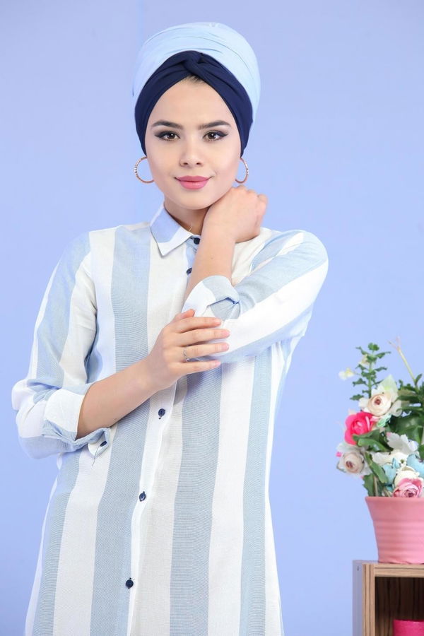 Düz Orta Kadın Mavi Tunik Bebe Mavi - 02 7023 - 7023