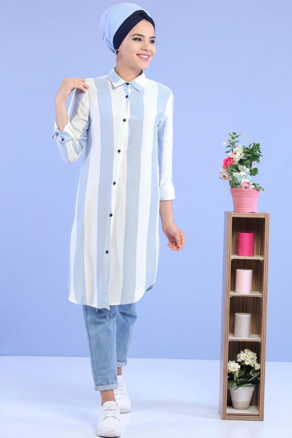 Düz Orta Kadın Mavi Tunik Bebe Mavi - 02 7023 - 7023