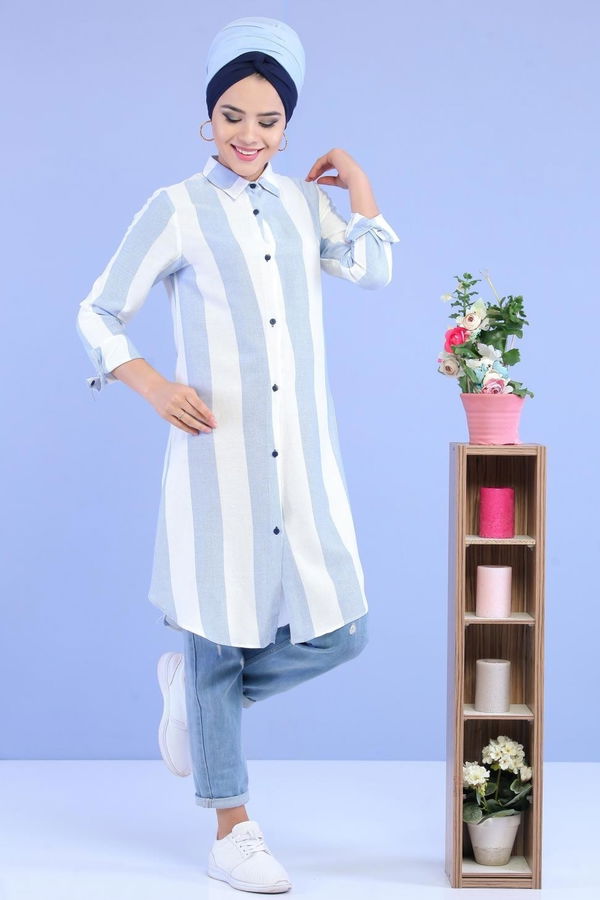 Düz Orta Kadın Mavi Tunik Bebe Mavi - 02 7023 - 7023