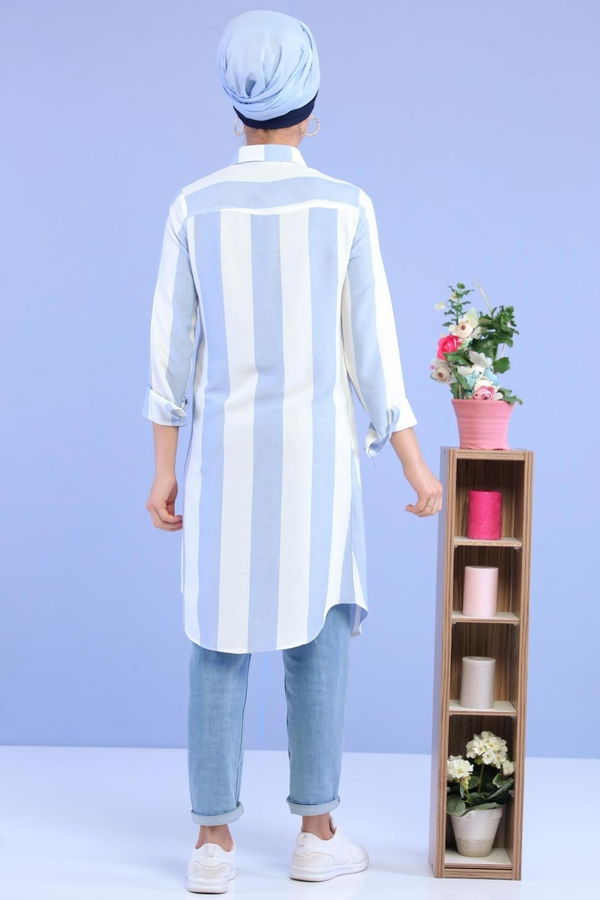 Düz Orta Kadın Mavi Tunik Bebe Mavi - 02 7023 - 7023