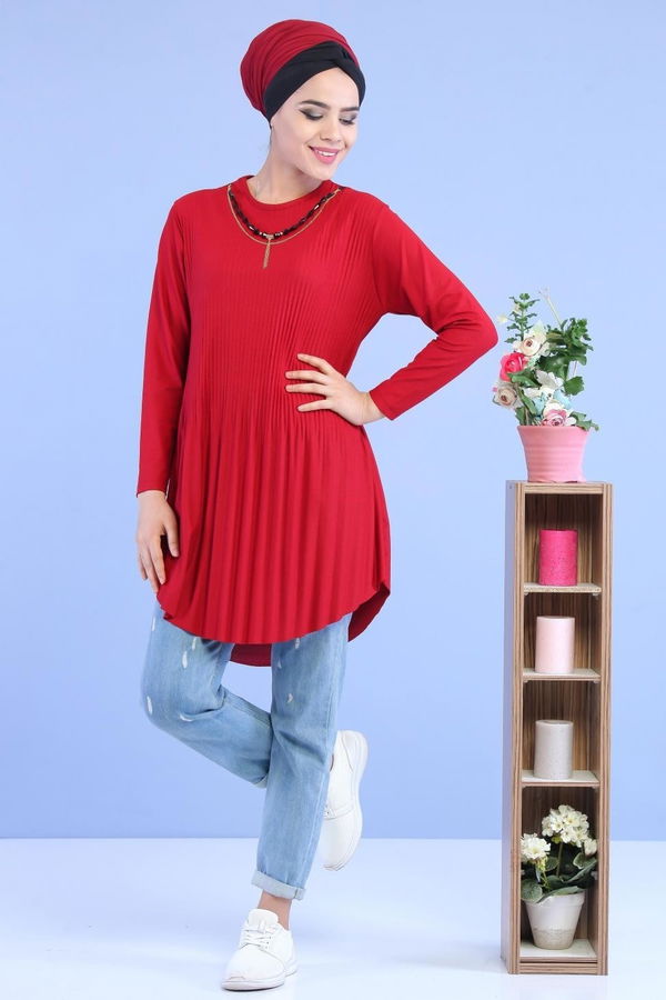 Düz Orta Kadın Bordo Tunik Kolye Bordo - 02 7026 - 7026