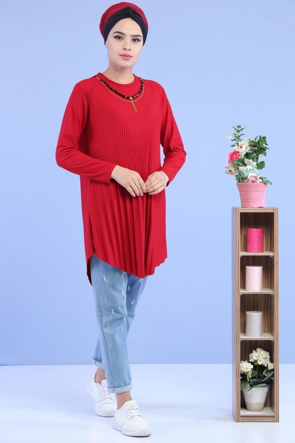 Düz Orta Kadın Bordo Tunik Kolye Bordo - 02 7026 - 7026