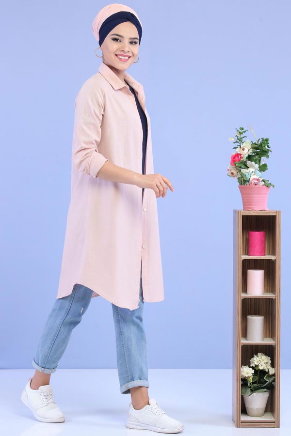 Düz Orta Kadın Pembe Tunik Siyah  - 6978