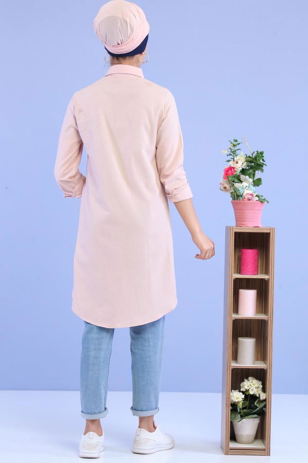 Düz Orta Kadın Pembe Tunik Siyah  - 6978