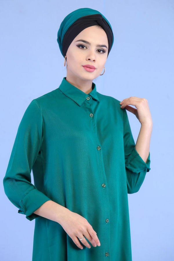 Düz Orta Kadın Yeşil Tunik Siyah  - 6978 YEŞİL