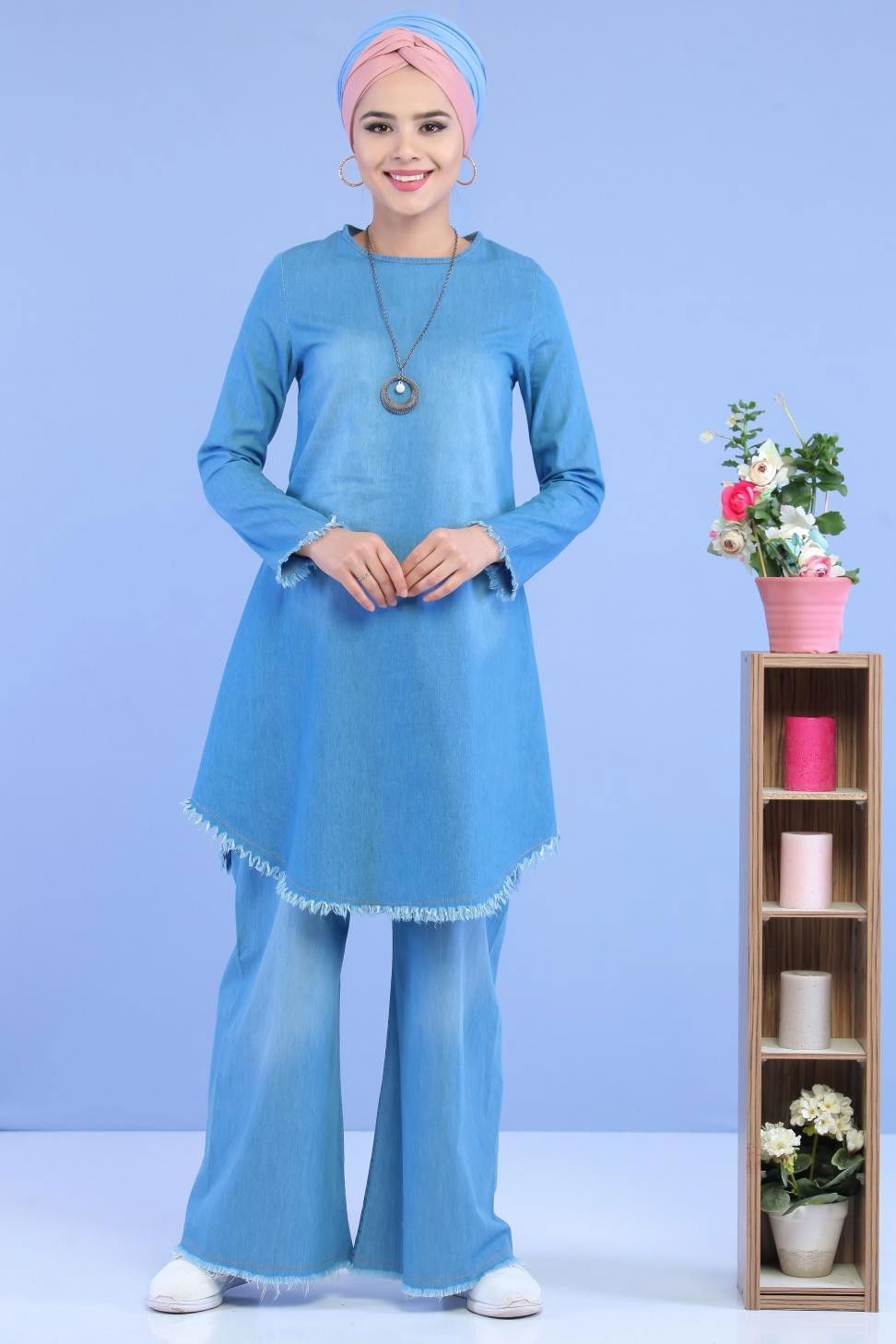 Düz Orta Kadın Mavi Kot Tunik Mavi - 02 7035 - 7035