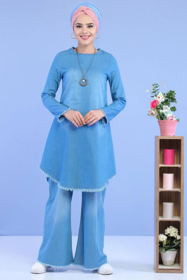 Düz Orta Kadın Mavi Kot Tunik Mavi - 02 7035 - 7035