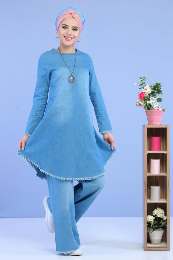 Düz Orta Kadın Mavi Kot Tunik Mavi - 02 7035 - 7035