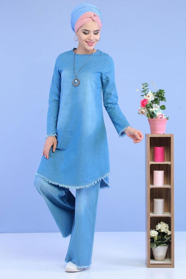 Düz Orta Kadın Mavi Kot Tunik Mavi - 02 7035 - 7035