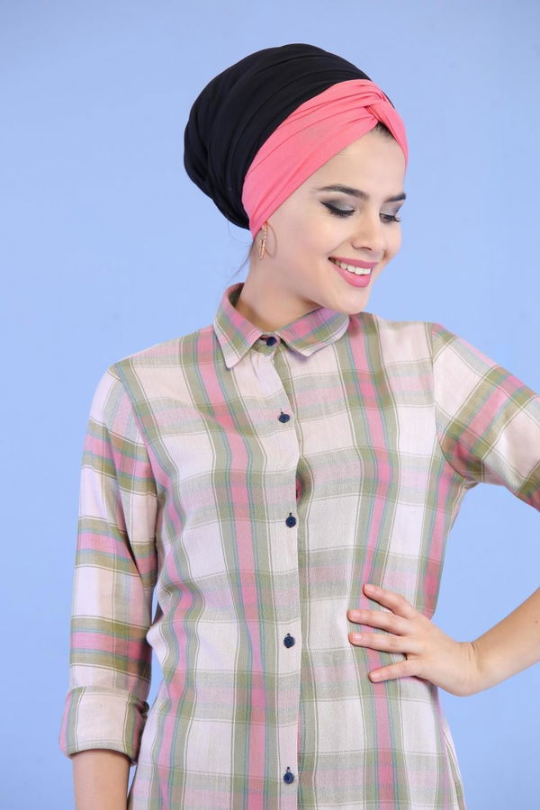 Düz Orta Kadın Yeşil Çizgili Tunik Yeşil - 02 7036 - 7036