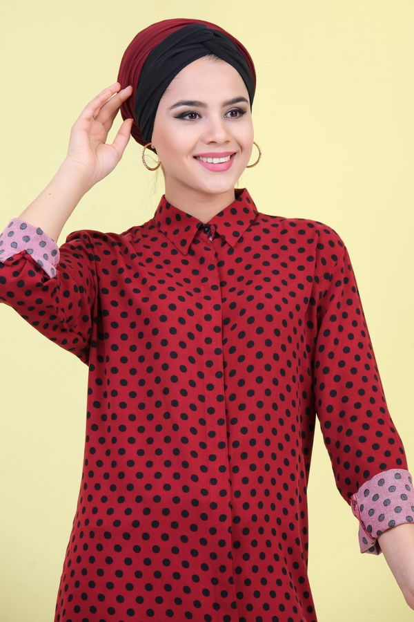 Düz Orta Kadın Bordo Puantiyeli Tunik Bordo - 02 7040 - 7040
