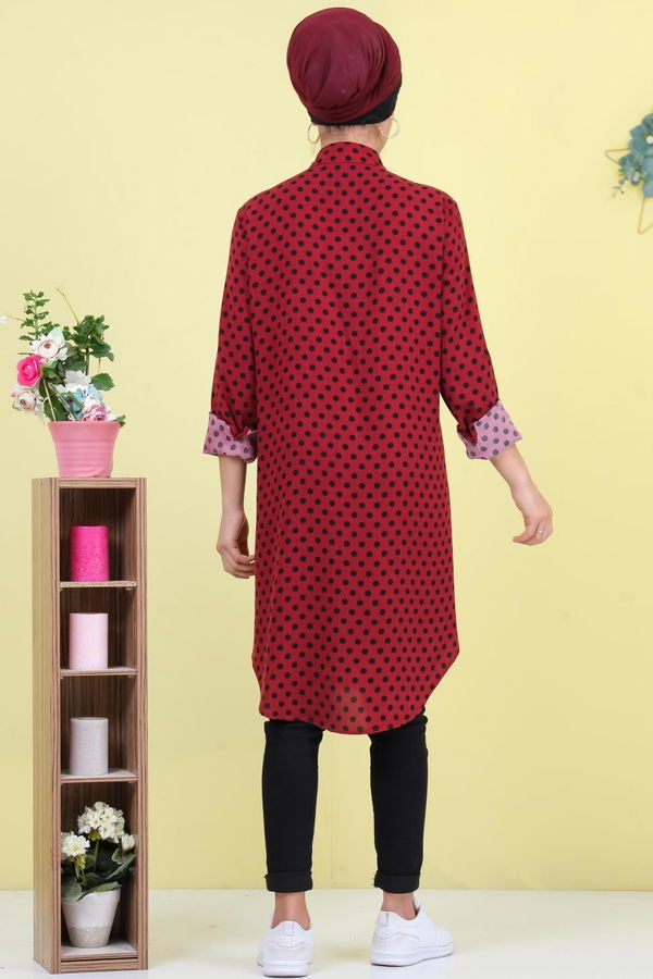 Düz Orta Kadın Bordo Puantiyeli Tunik Bordo - 02 7040 - 7040