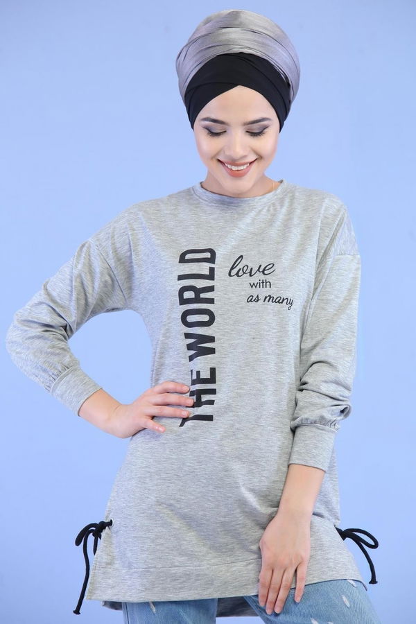 Düz Orta Kadın Gri Tunik Gri - 02 1458 - 1458 GRİ