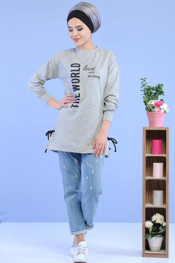 Düz Orta Kadın Gri Tunik Gri - 02 1458 - 1458 GRİ