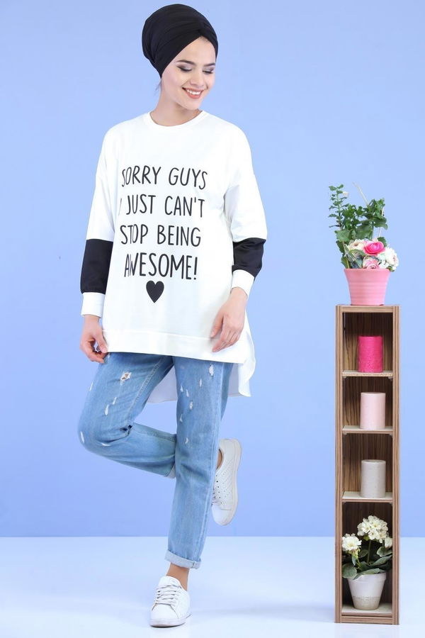 Düz Orta Kadın Ekru Tunik Ekru - 02 1456 - 1456