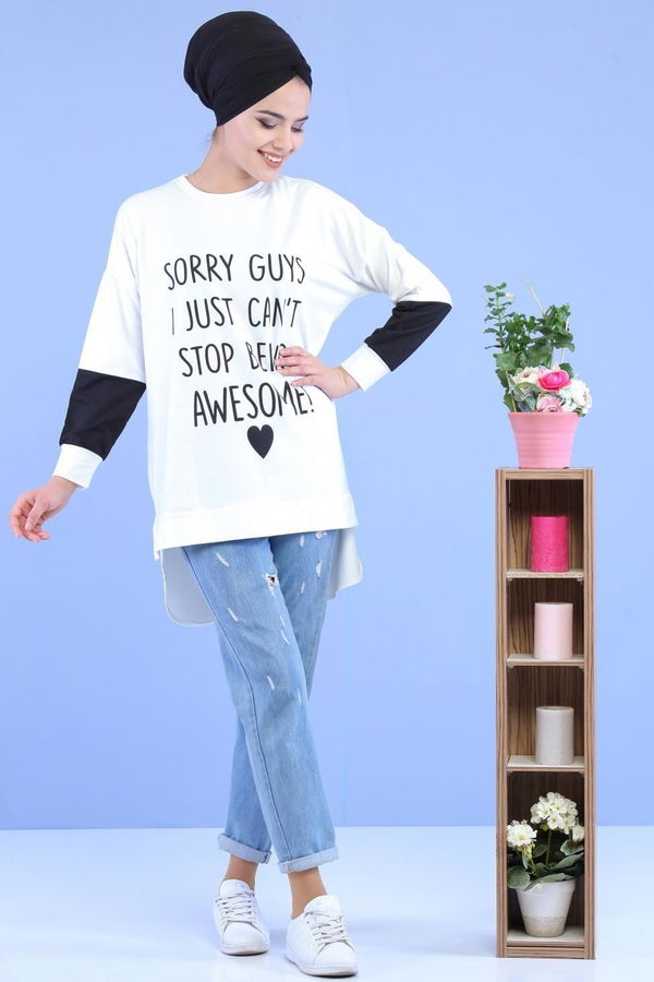 Düz Orta Kadın Ekru Tunik Ekru - 02 1456 - 1456