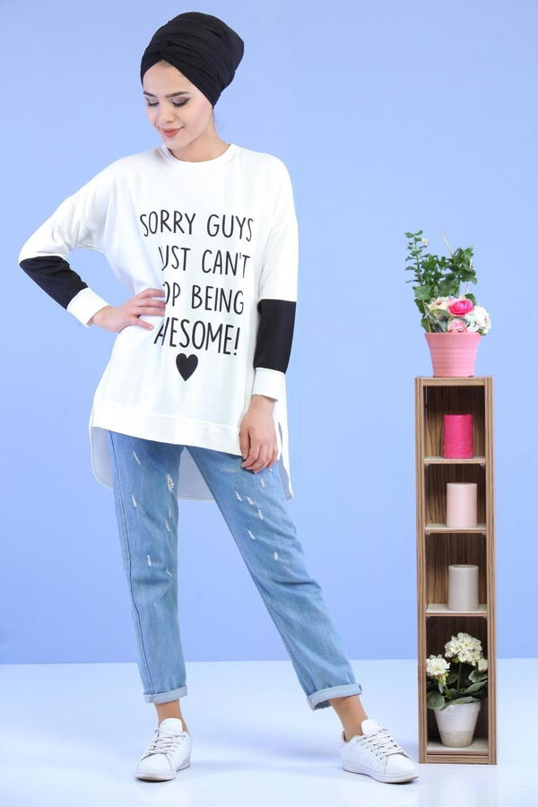 Düz Orta Kadın Ekru Tunik Ekru - 02 1456 - 1456