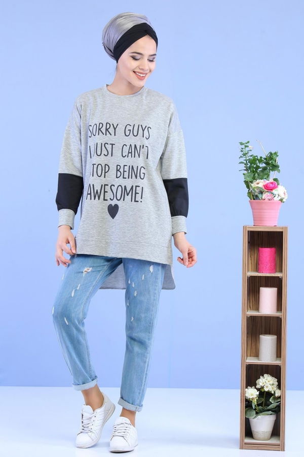 Düz Orta Kadın Gri Tunik Gri - 02 1456 - 1456