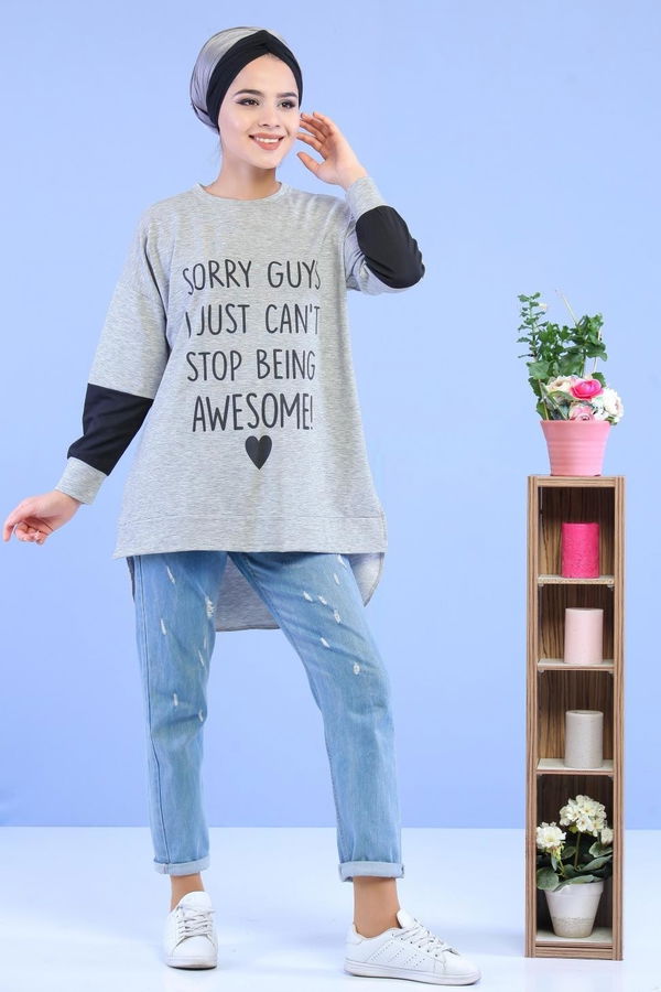Düz Orta Kadın Gri Tunik Gri - 02 1456 - 1456