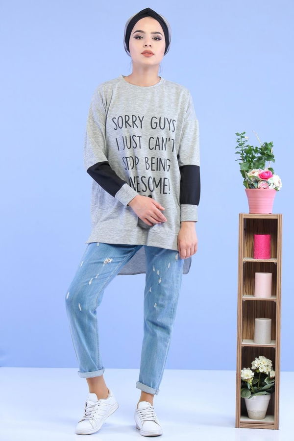 Düz Orta Kadın Gri Tunik Gri - 02 1456 - 1456