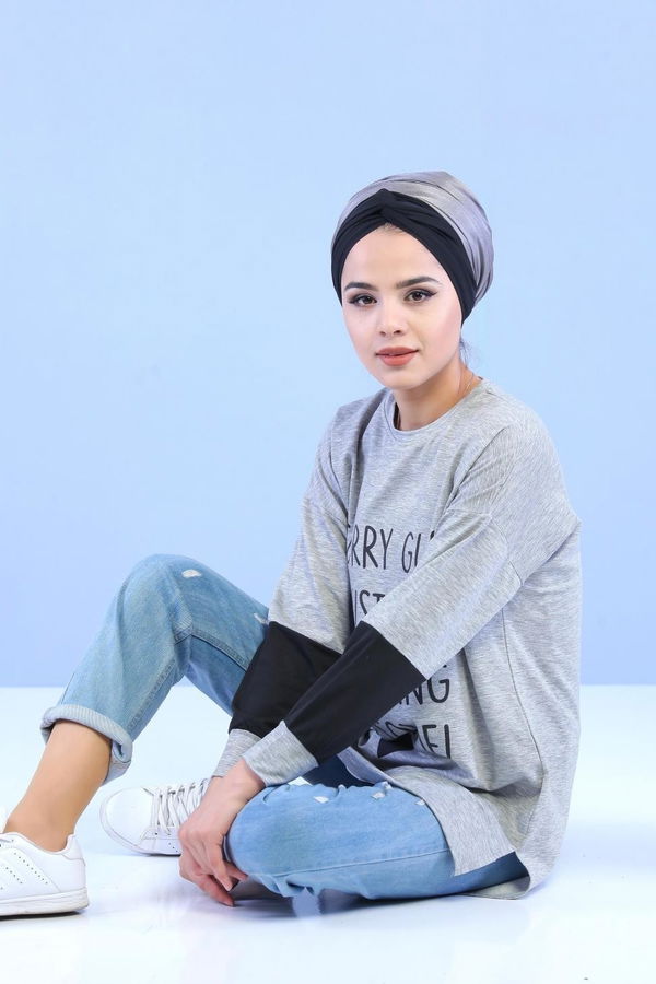 Düz Orta Kadın Gri Tunik Gri - 02 1456 - 1456