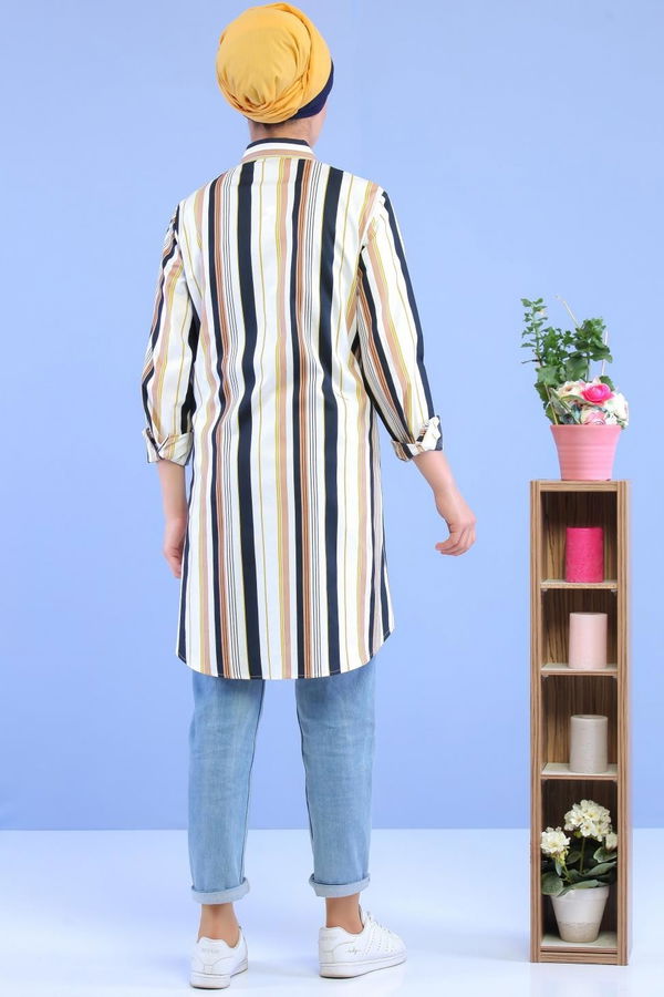Düz Orta Kadın Siyah Çizgili Tunik Siyah - 02 7057 - 7057