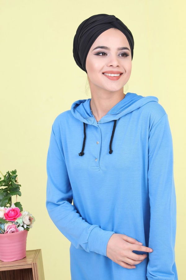 Düz Orta Kadın Mavi Baskılı Tunik Mavi - 02 1461 - 1461