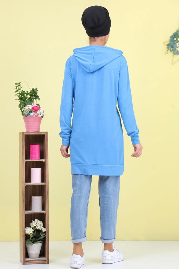 Düz Orta Kadın Mavi Baskılı Tunik Mavi - 02 1461 - 1461