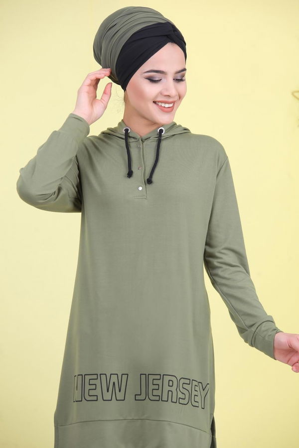 Düz Orta Kadın Yeşil Baskılı Tunik Yeşil - 02 1461 - 1461 YEŞİL