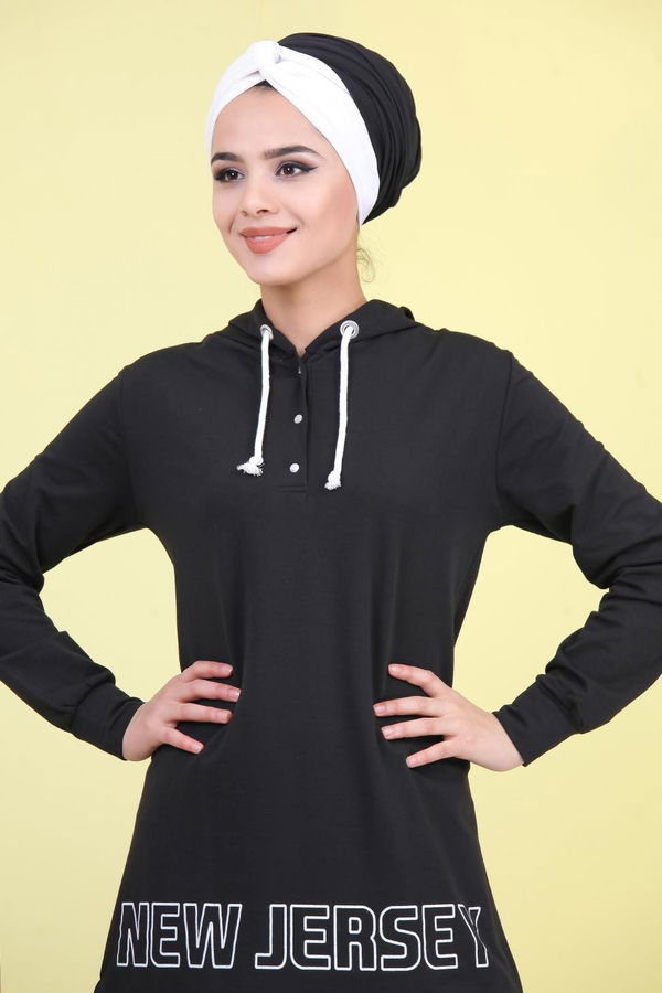 Düz Orta Kadın Siyah Baskılı Tunik Siyah - 02 1461 - 1461