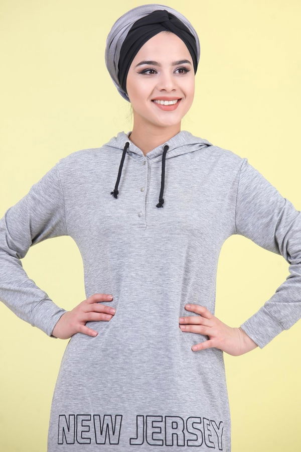 Düz Orta Kadın Gri Baskılı Tunik Gri - 02 1461 - 1461 GRİ