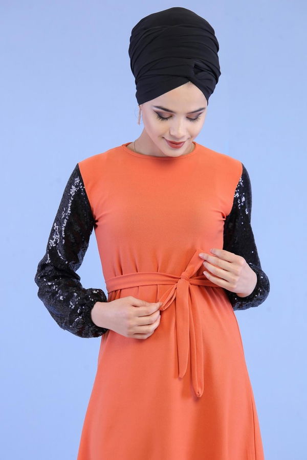 Düz Orta Kadın Taba Kolu Pullu Tunik Taba - 02 7063 - 7063 TABA