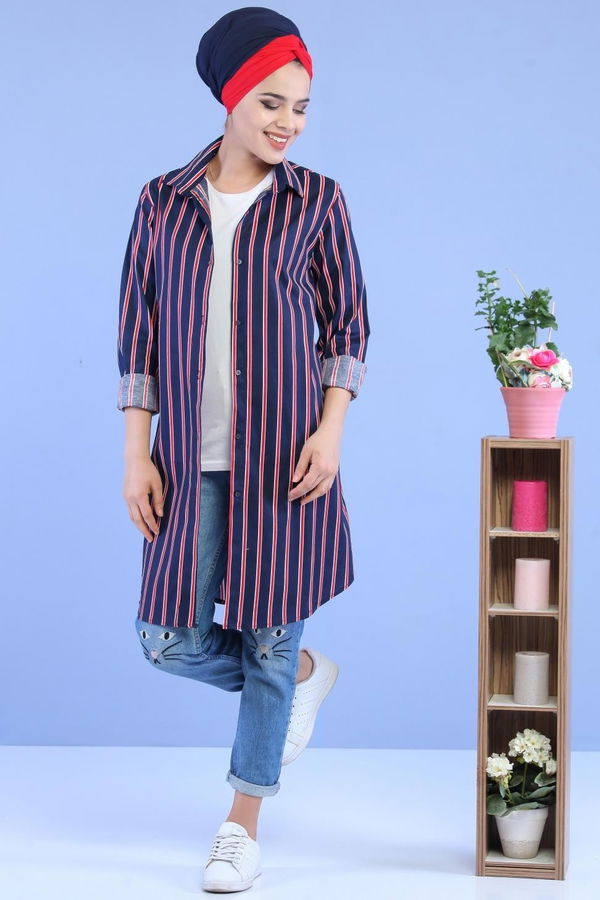 Düz Orta Kadın Bordo Çizgili Tunik Laci Bordo - 02 7064 - 7064