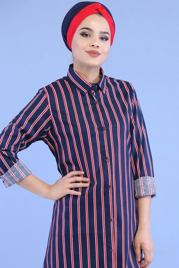 Düz Orta Kadın Bordo Çizgili Tunik Laci Bordo - 02 7064 - 7064