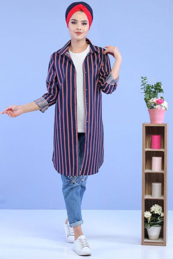 Düz Orta Kadın Bordo Çizgili Tunik Laci Bordo - 02 7064 - 7064