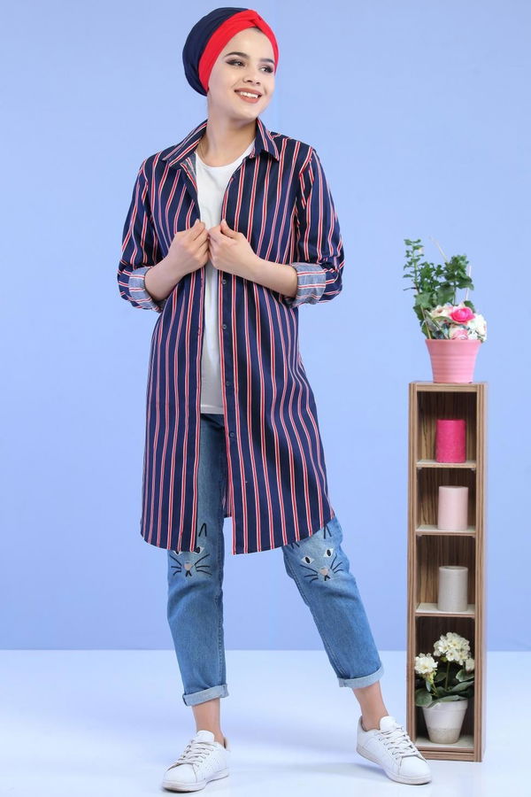 Düz Orta Kadın Bordo Çizgili Tunik Laci Bordo - 02 7064 - 7064