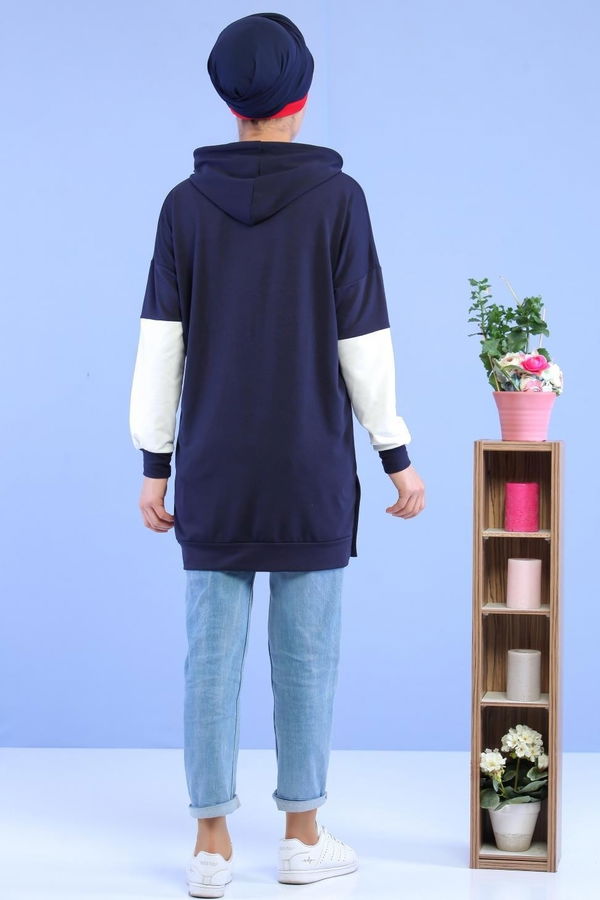 Düz Orta Kadın Lacivert Taşlı Tunik Lacivert - 02 1460 - 1460