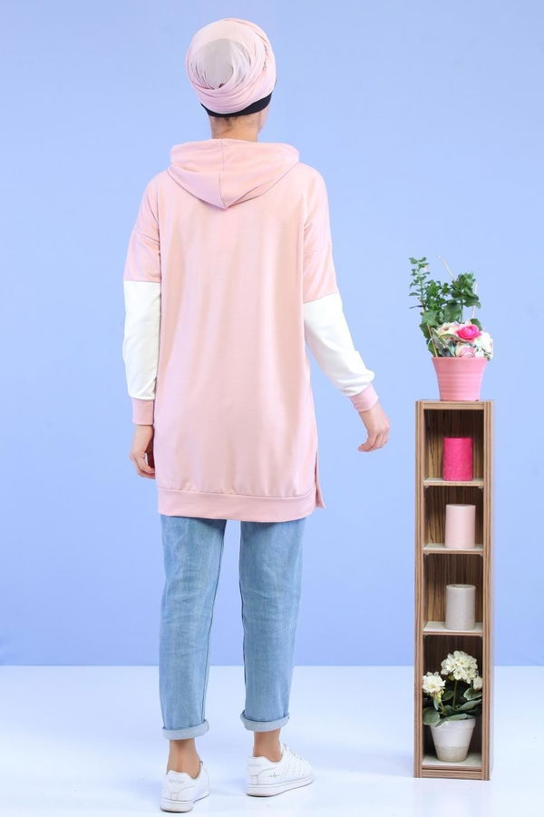 Düz Orta Kadın Pembe Taşlı Tunik Pudra - 02 1460 - 1460