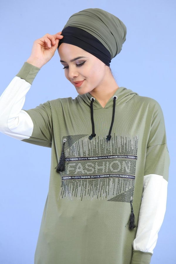 Düz Orta Kadın Yeşil Taşlı Tunik Yeşil - 02 1460 - 1460