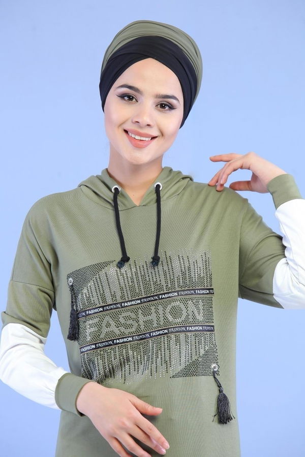 Düz Orta Kadın Yeşil Taşlı Tunik Yeşil - 02 1460 - 1460