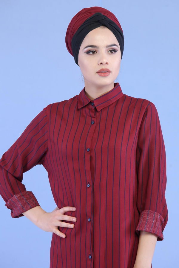 Düz Orta Kadın Bordo Çizgili Tunik Bordo - 02 7070 - 7070