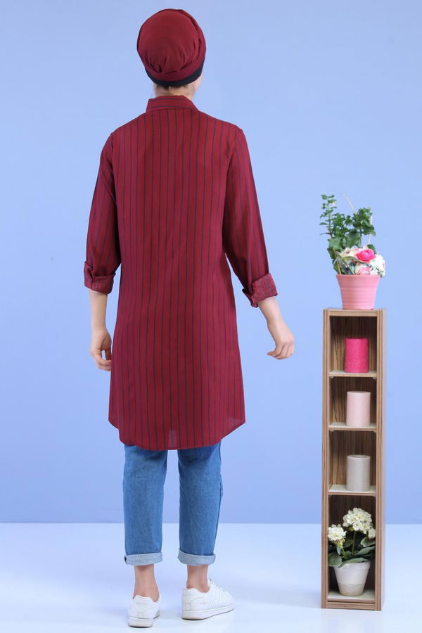 Düz Orta Kadın Bordo Çizgili Tunik Bordo - 02 7070 - 7070