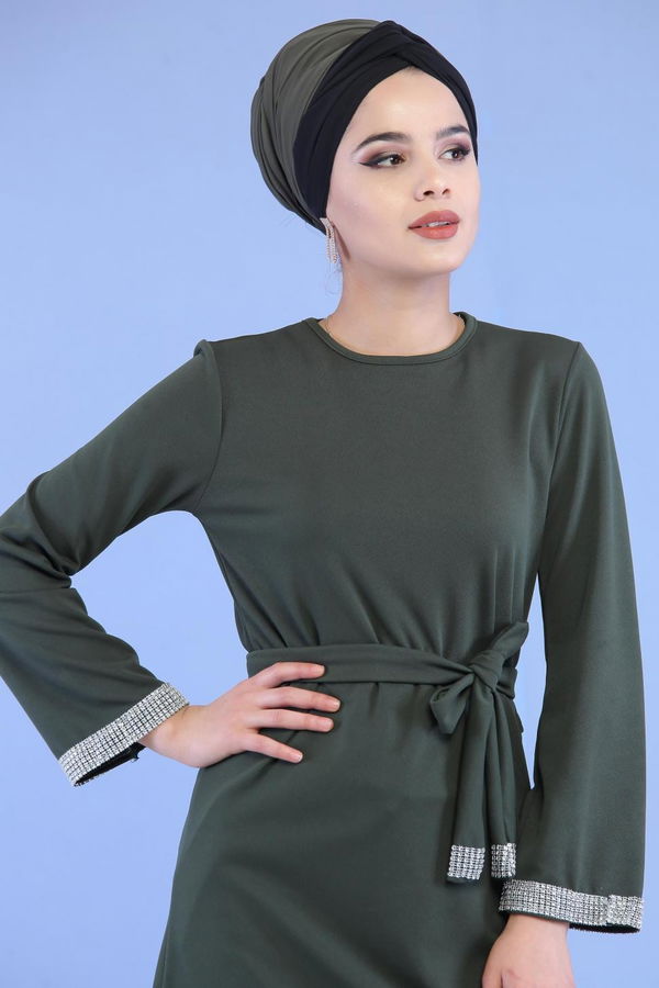 Düz Orta Kadın Haki Kuşaklı Tunik Haki - 02 7072 - 7072 HAKİ