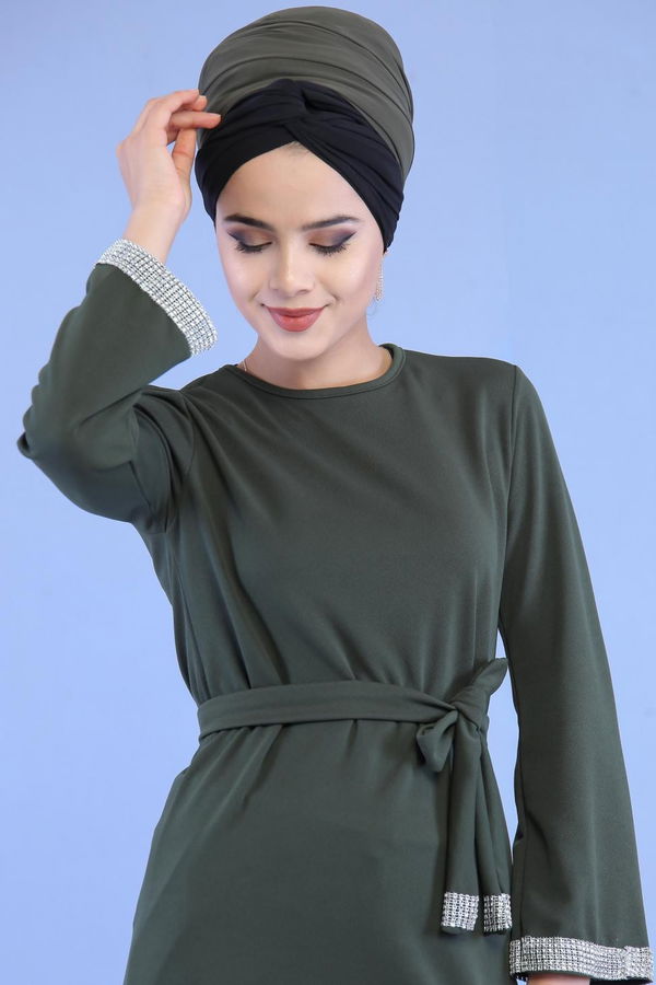 Düz Orta Kadın Haki Kuşaklı Tunik Haki - 02 7072 - 7072 HAKİ