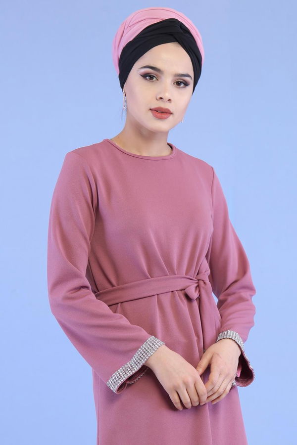 Düz Orta Kadın Pembe Kuşaklı Tunik Gülkurusu - 02 7072 - 7072