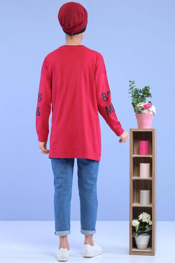 Düz Orta Kadın Bordo Baskılı Tunik Bordo - 02 7073 - 7073
