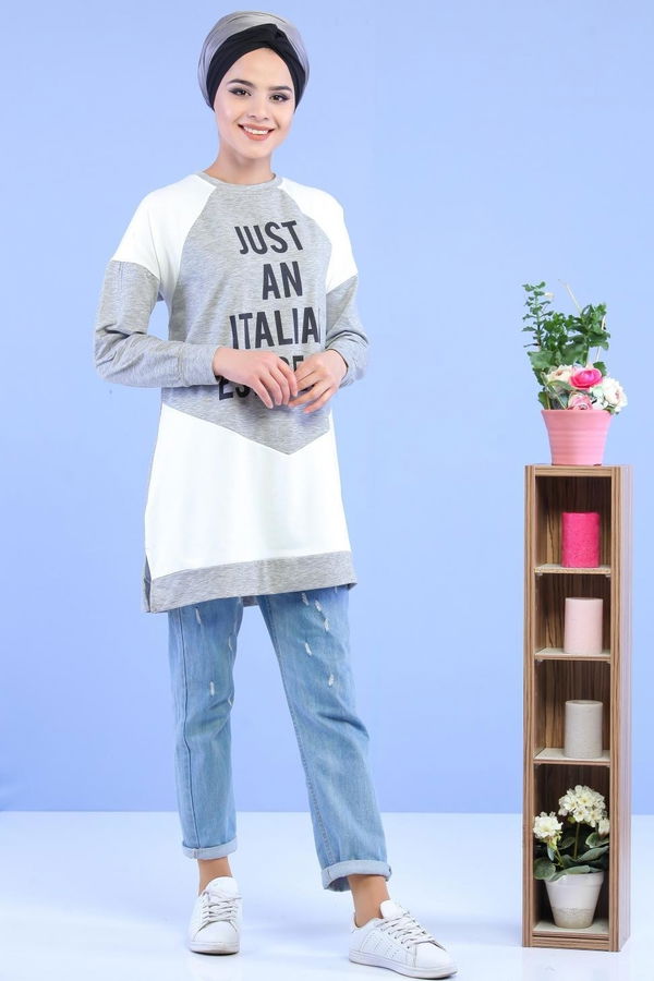 Düz Orta Kadın Gri Tunik Gri - 02 1457 - 1457
