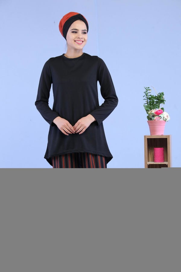 Düz Orta Kadın Siyah Tunik Pantolon Kombin Siyah Kiremit - 02 7096 - 7096