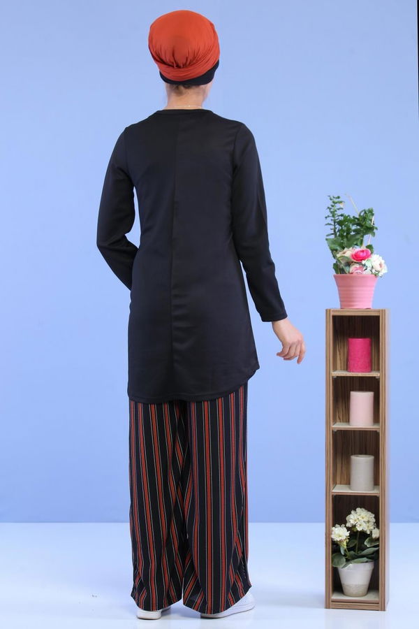 Düz Orta Kadın Siyah Tunik Pantolon Kombin Siyah Kiremit - 02 7096 - 7096
